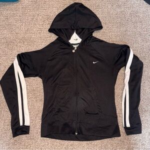 Nike Women's Zip-Up Hoodie Center Swoosh Medium Black White Sweatshirt